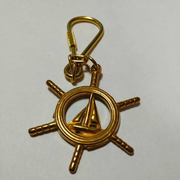 VINTAGE SOLID BRASS SHIPS WHEEL KEY RING HAND-MADE USA-never used - Picture 3 of 10